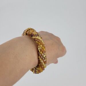 Gold Beaded With Magnetic Snap Bracelet